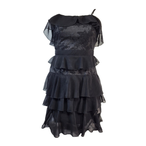 PRETTYLITTLETHING Black Ruffle & Lace Dress - Picture 1 of 6